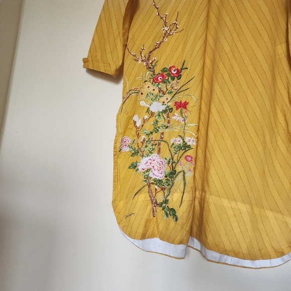 Sana Safinaz Ethnic Khaadi Kurta Kameez Tunic Yellow Floral Embroidered Size M - Picture 6 of 15